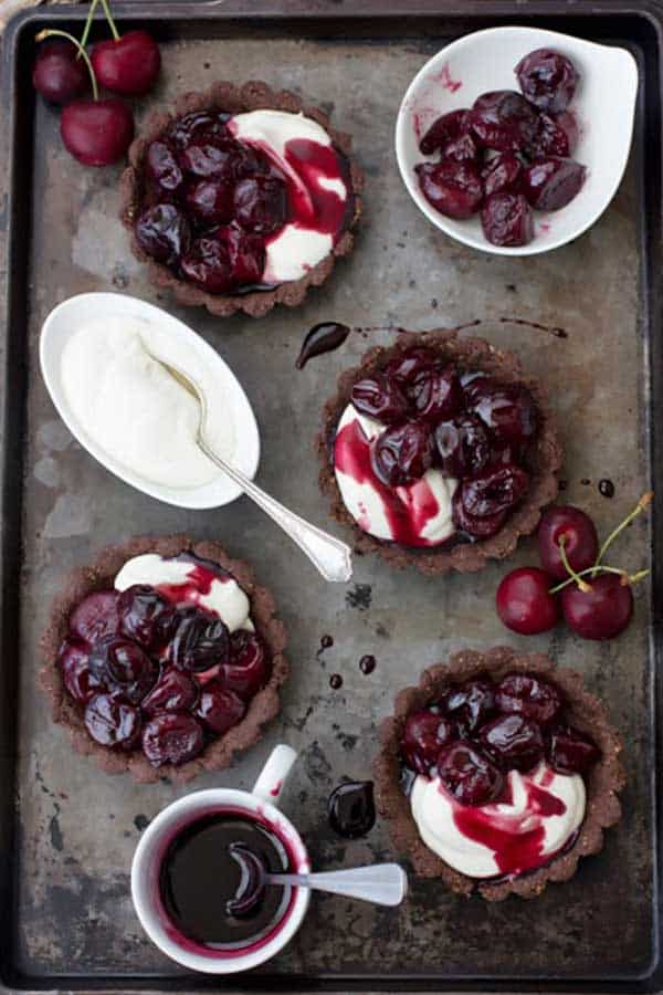Gluten-Free Chocolate, Cherry, and Chèvre Cream Tarts