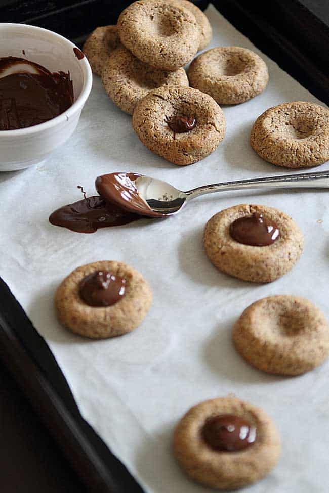 Almond Chocolate Thumbprint Cookies