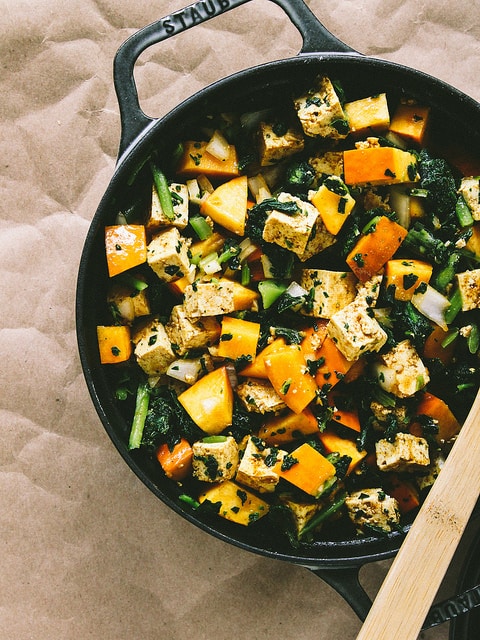 Baked Pumpkin and Tofu with Kale