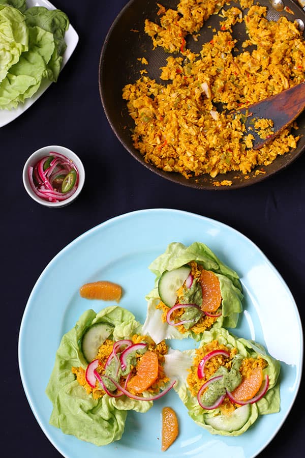 Tuna Lettuce Wrap with Avocado Cilantro Vinaigrette