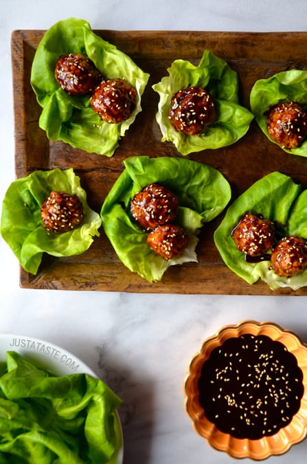 Baked Asian Chicken Meatball Lettuce Wraps