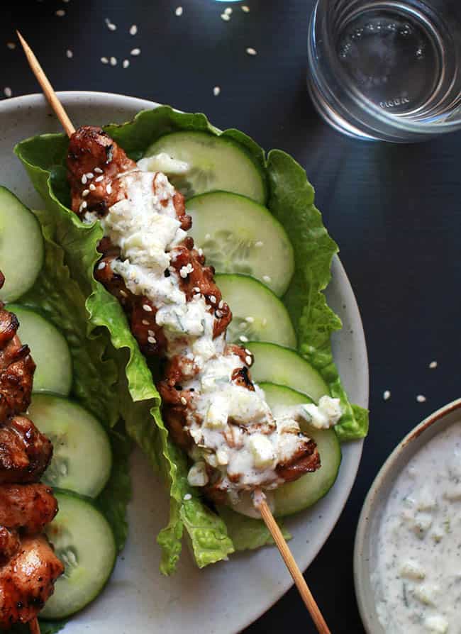 Ginger chicken lettuce wraps with tzatziki sauce