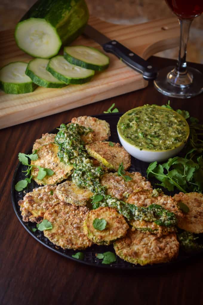 Crispy baked zucchini wedges with basil chimichurri by Gringalicious