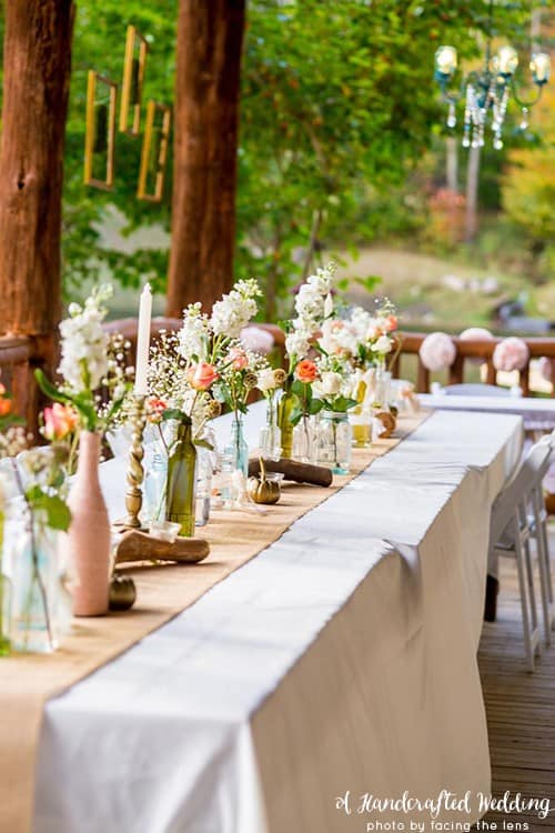 Yarn wrapped vases & table numbers by A Handcrafted Wedding