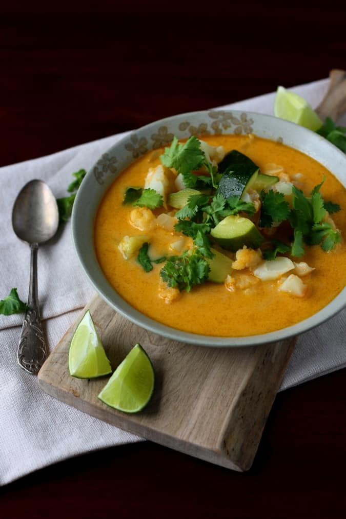 Red curry cauliflower and zucchini soup by Mango & Tomato