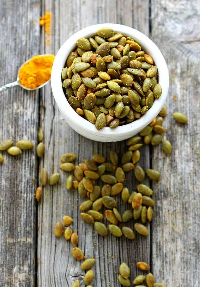 Turmeric Roasted Pumpkin Seeds by Good Dinner Mom
