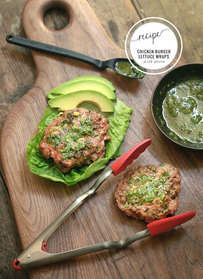 chicken burger lettuce wraps with dairy-free pesto