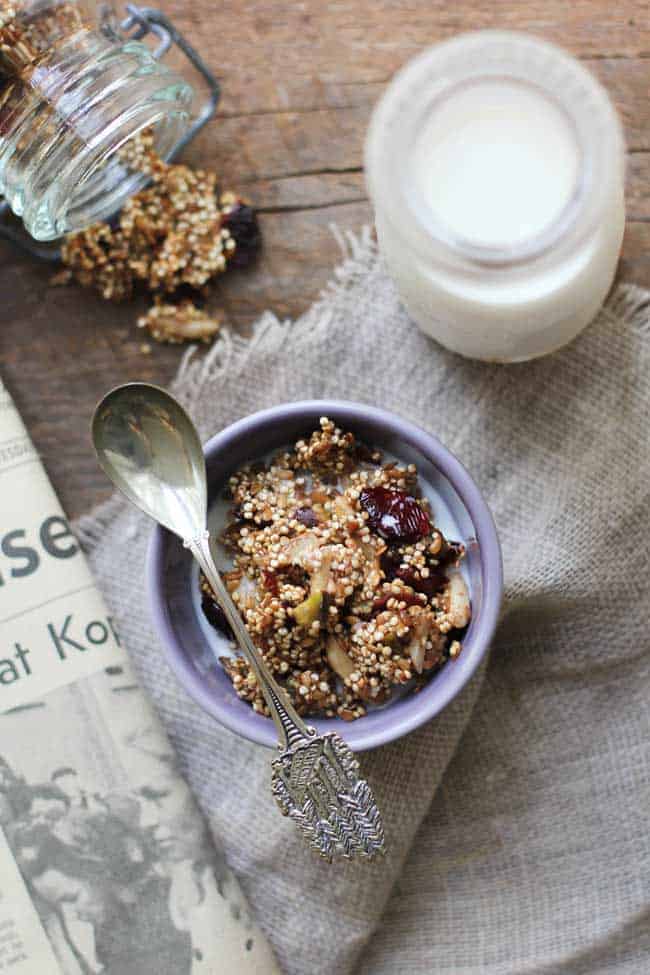 gluten-free quinoa granola with cranberry and pistachio