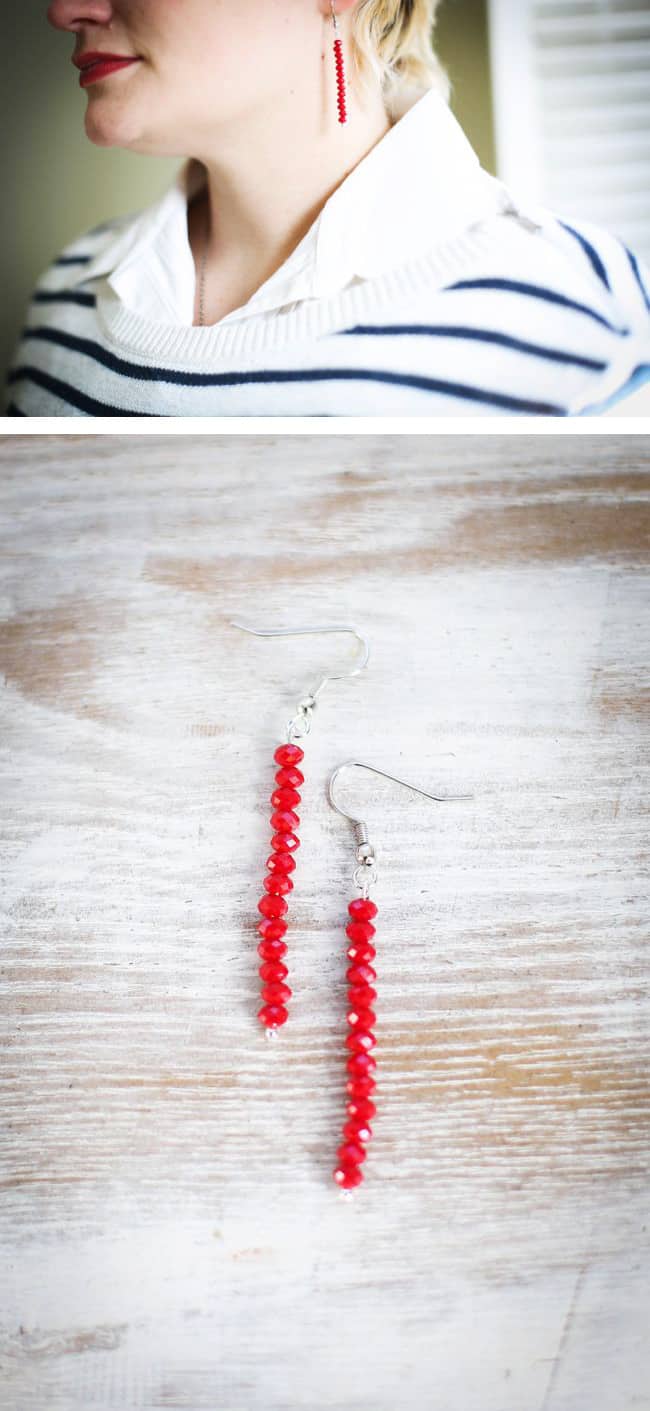 DIY red bead earrings