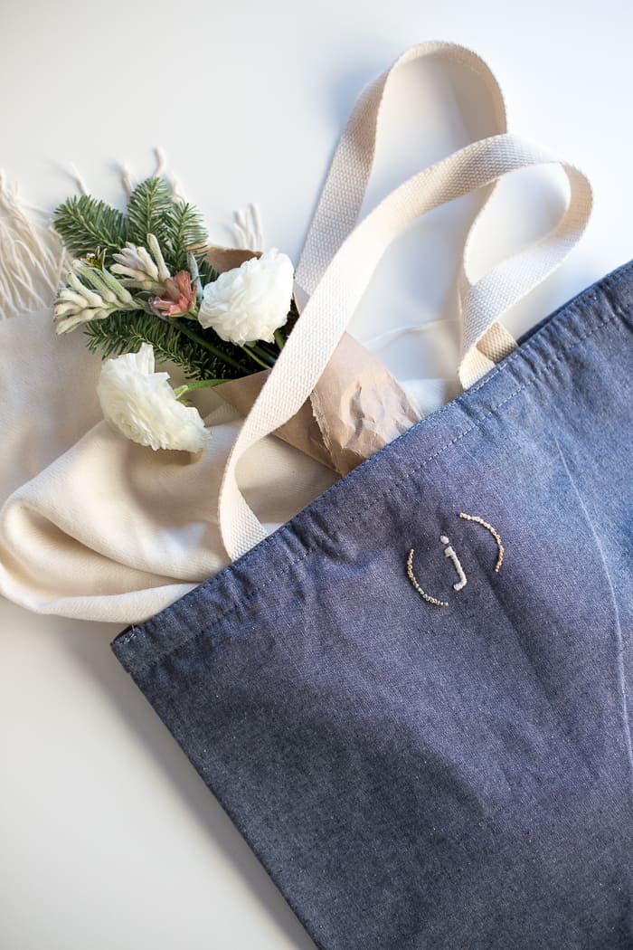 Embroidered Monogram Tote Bag DIY from Flax & Twine