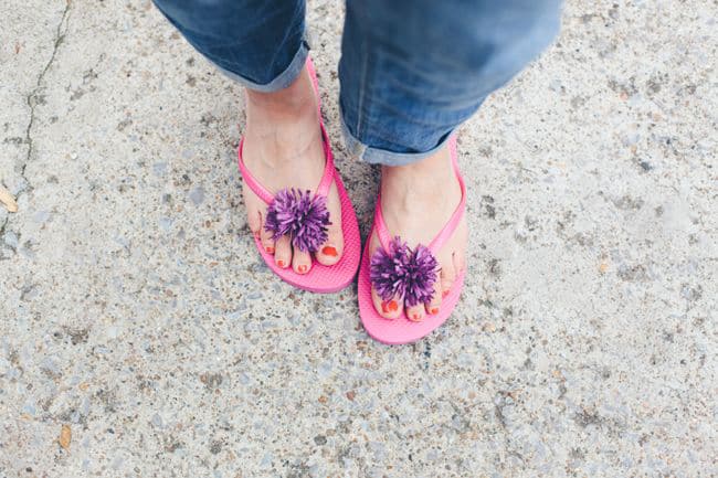 flip flops with pom poms