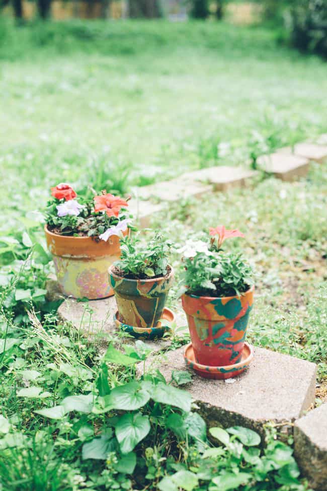 Nail Polish Marbled DIY Planters | HelloGlow.co