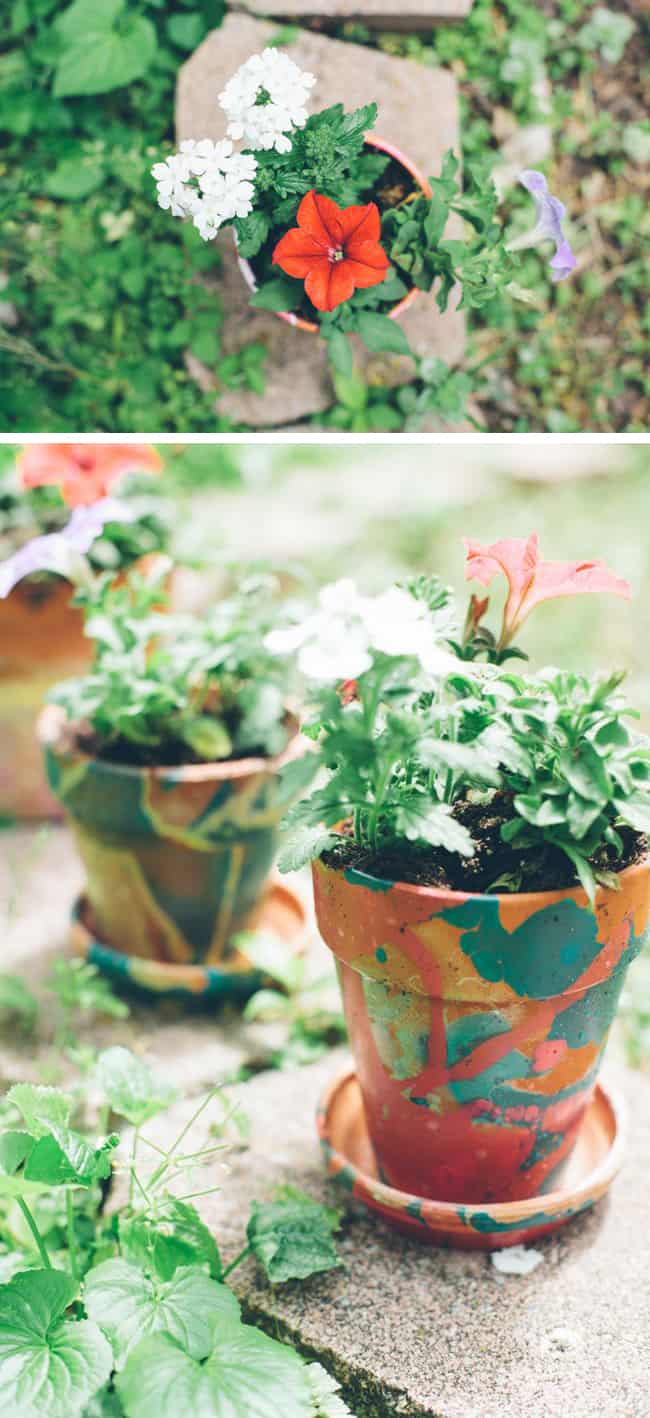 Nail Polish Marbled DIY Planters | HelloGlow.co