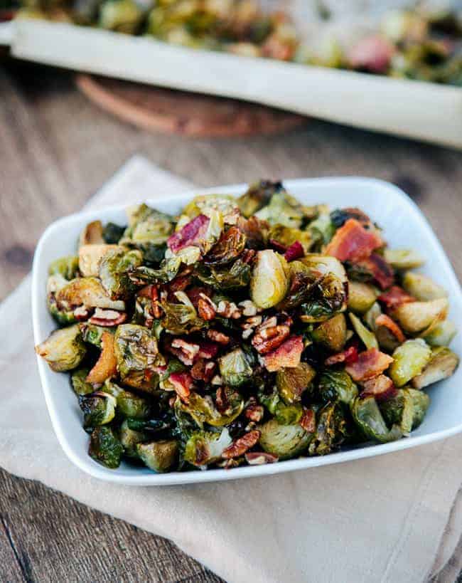 Roasted Brussels Sprouts With Bacon Pecans And Maple-Balsamic Vinaigrette Recipe - MAPLE ROASTED BRUSSELS SPROUTS with BACON & PECANS ... : Wild rice stuffing with sweet potatoes, cranberries, and pecans.