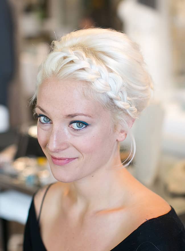 Braided Updo with Teal Cat Eye - Hello Glow
