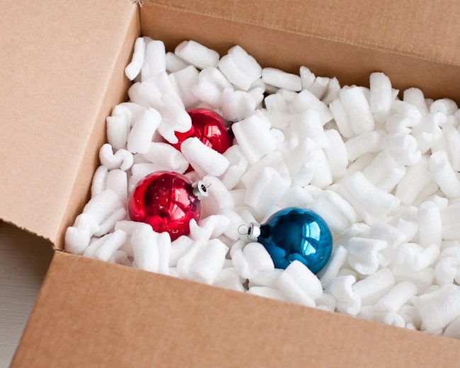 box with packing peanuts