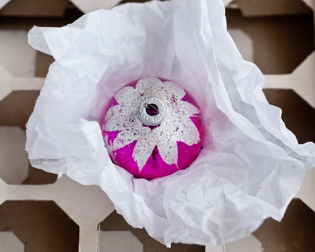 magenta ornament + tissue paper