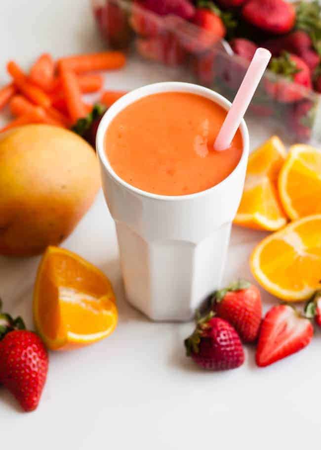 Coconut Water Smoothie with Mango and Strawberry | HelloGlow.co