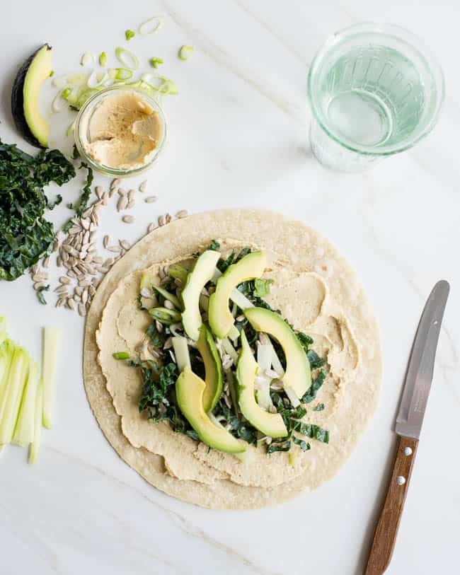 Protein Packed Kale, Avocado + Hummus Wrap | HelloGlow.co