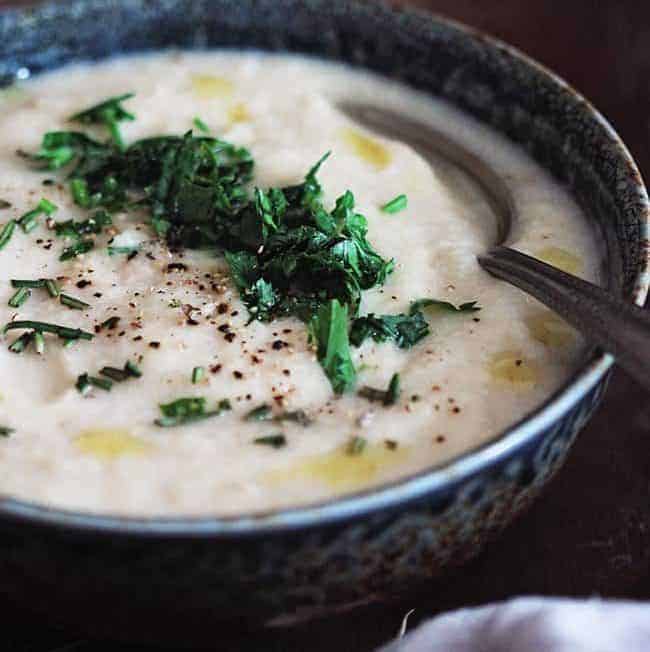 Creamy Vegan Cauliflower Soup with Garlic + Rosemary