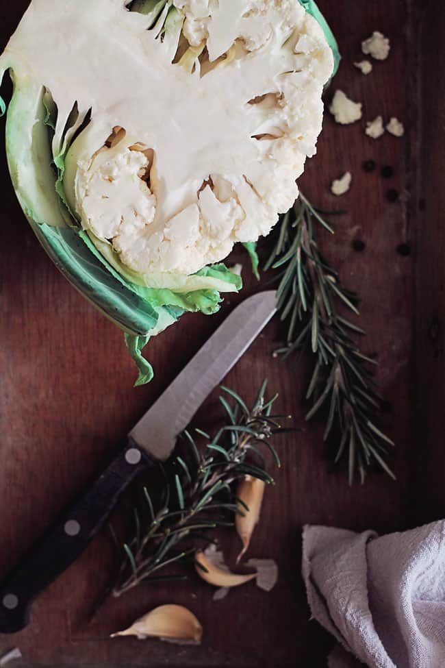 Creamy Vegan Cauliflower Soup with Garlic + Rosemary