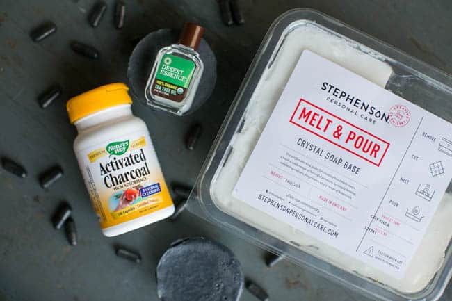 Ingredients for activated charcoal soap recipe