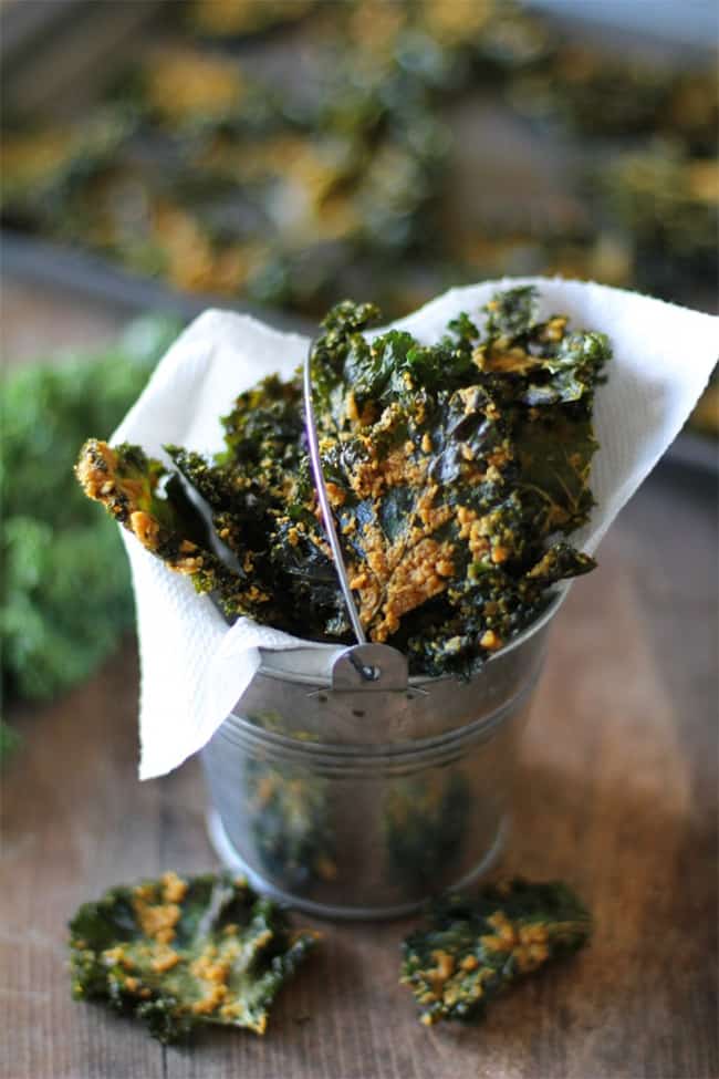 Nacho cheese kale chips by The Roasted Root | 30 Healthy Chip Recipes