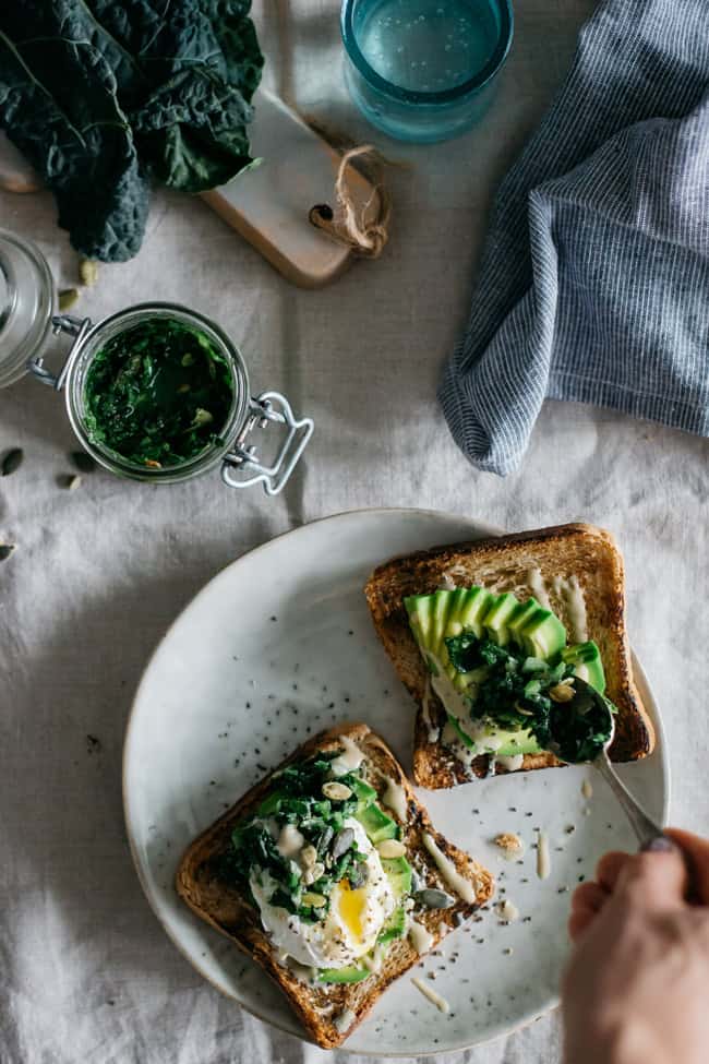 Superfood Egg + Avocado Toast with Kale Tapenade