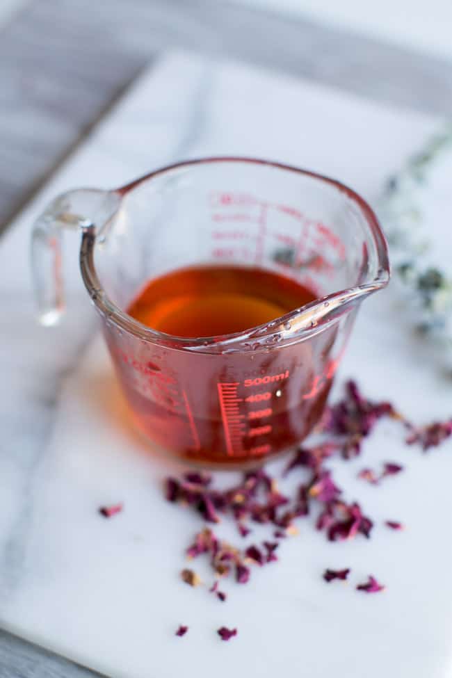 Infusing witch hazel with rose petals