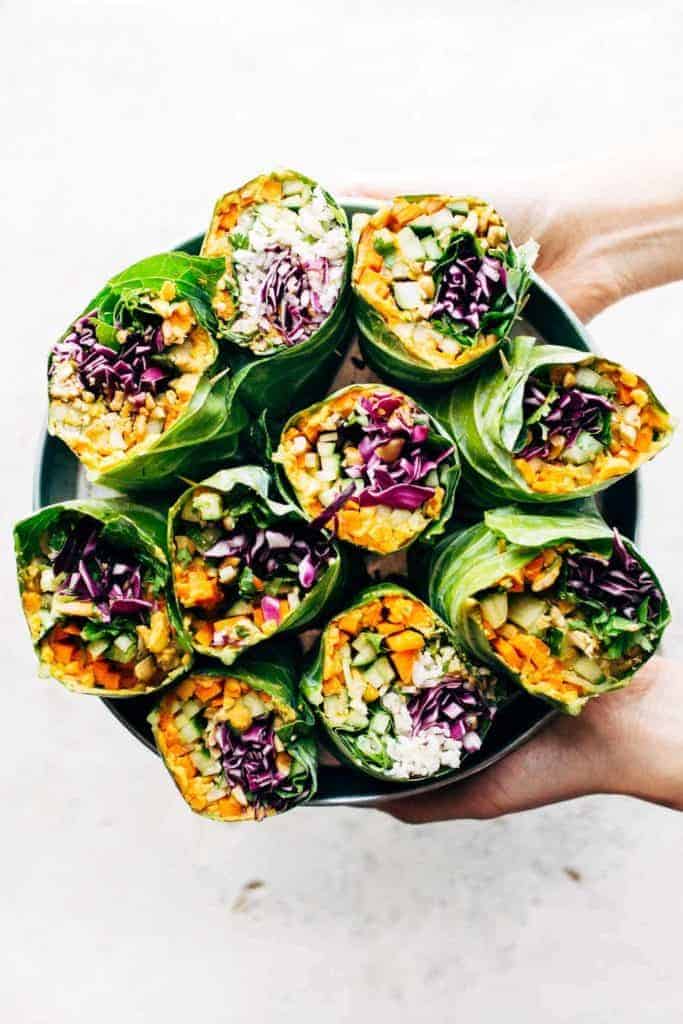 Detox Rainbow Roll-Ups with Peanut Sauce from Pinch of Yum