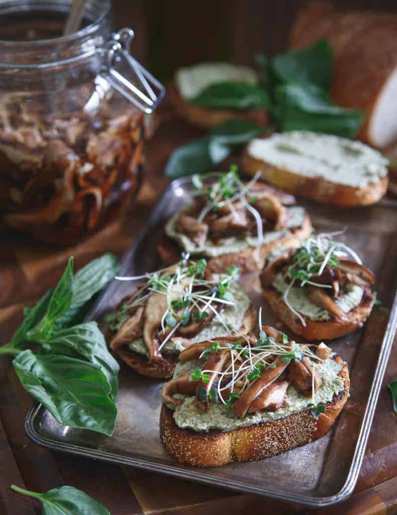 Balsamic Pickled Shiitake Crostini from Running to the Kitchen