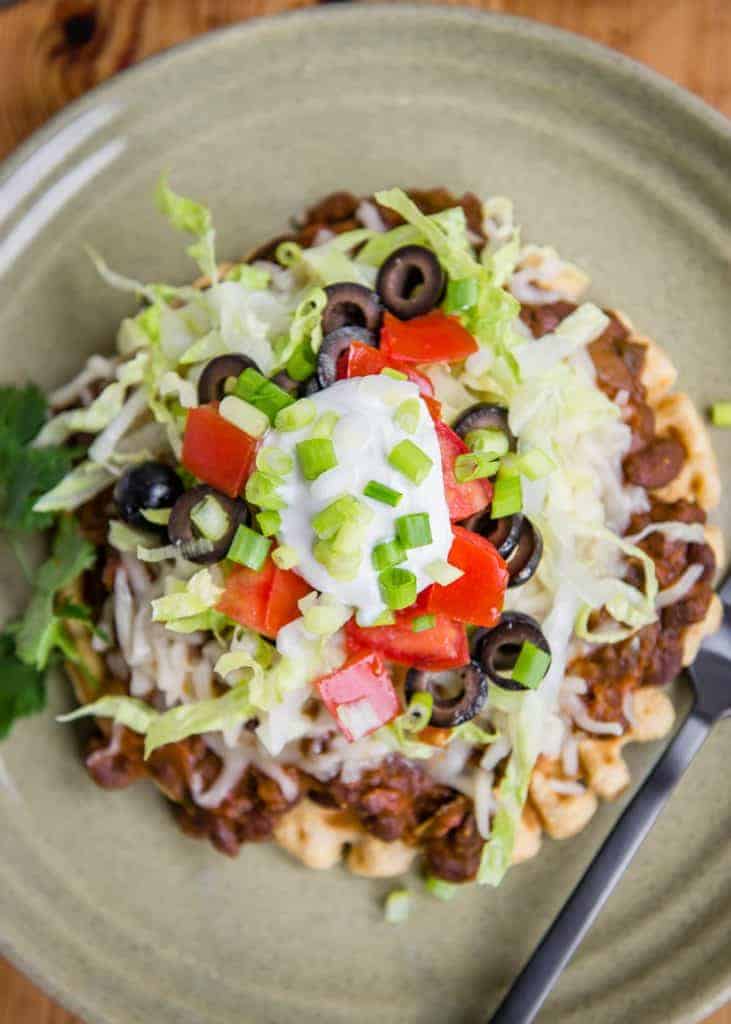 Slow Cooker Black Bean Chili and Cornmeal Waffles