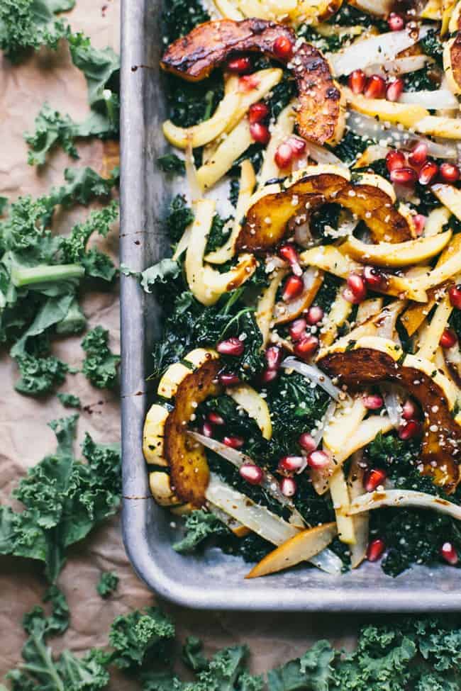 Warm Squash Apple Pear Kale Salad from Brewing Happiness