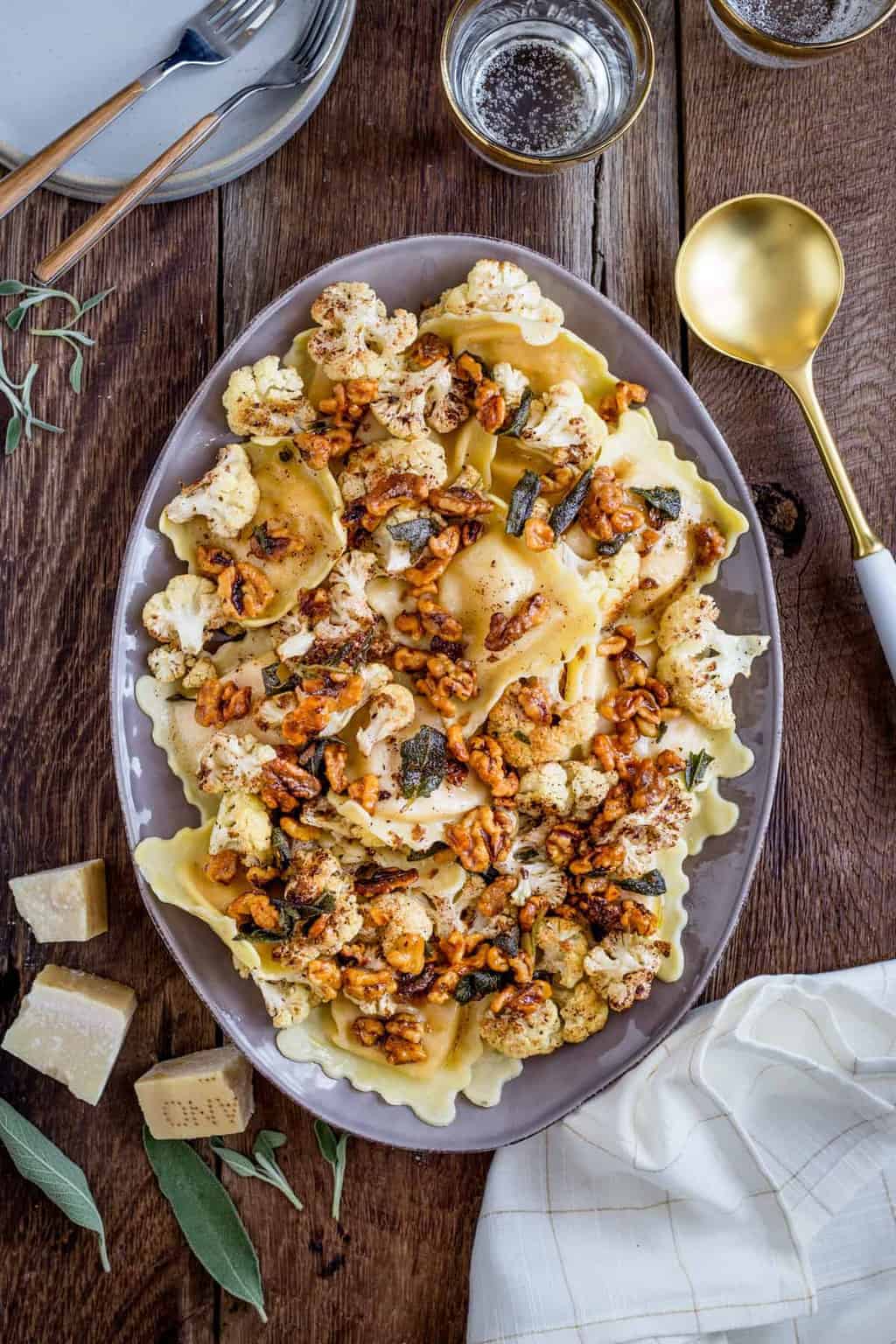 Butternut Squash Ravioli with Roasted Cauliflower + Brown