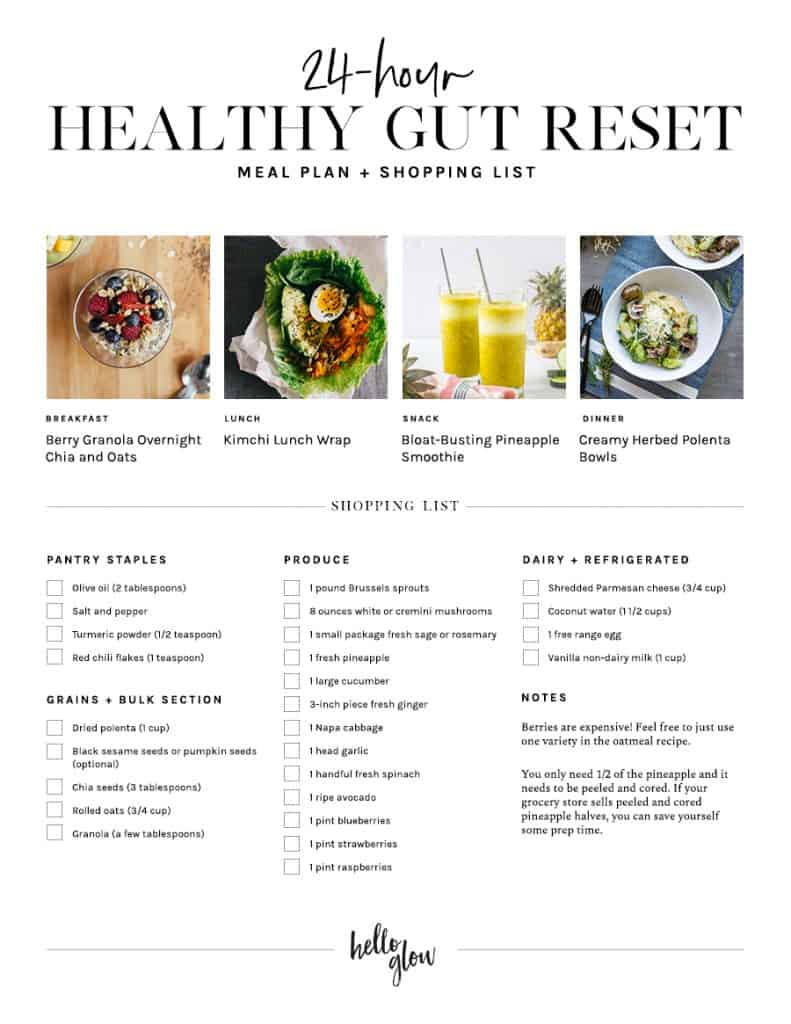 24-Hour Healthy Gut Reset Meal Plan + Shopping List | Hello Glow