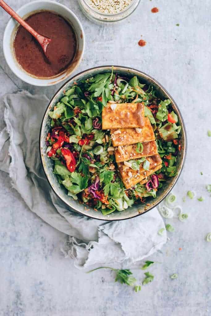 The Ideal Meal Prep Salad: Miso-Almond Power Salad with Baked Tofu