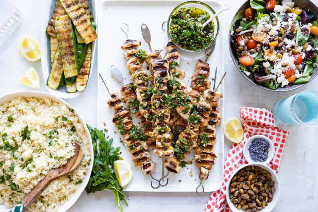 Chicken Kebabs with Pistachio Gremolata | HelloGlow.co