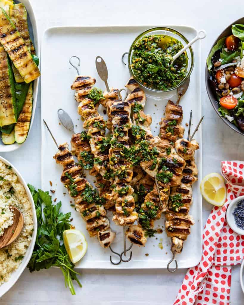 Chicken Kebabs with Pistachio Gremolata | HelloGlow.co