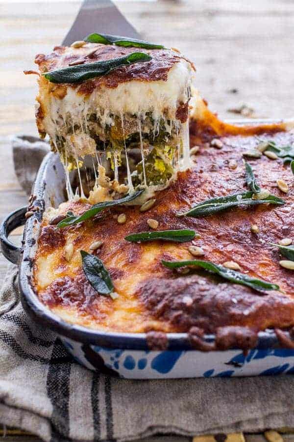 Simple Caramelized Butternut Squash and Kale Florentine Lasagna from Half Baked Harvest