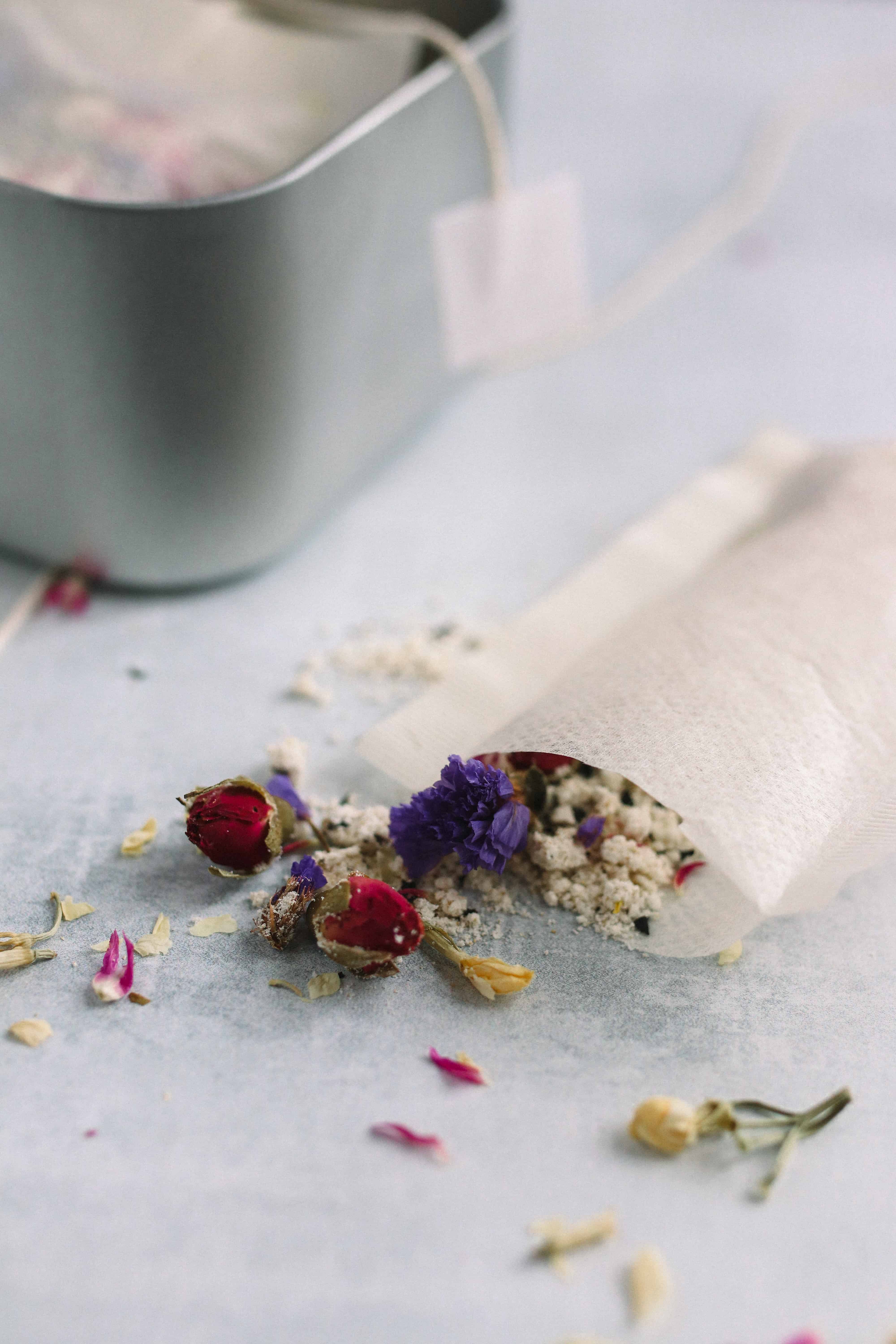 Fill Tea bags from homemade bath soak