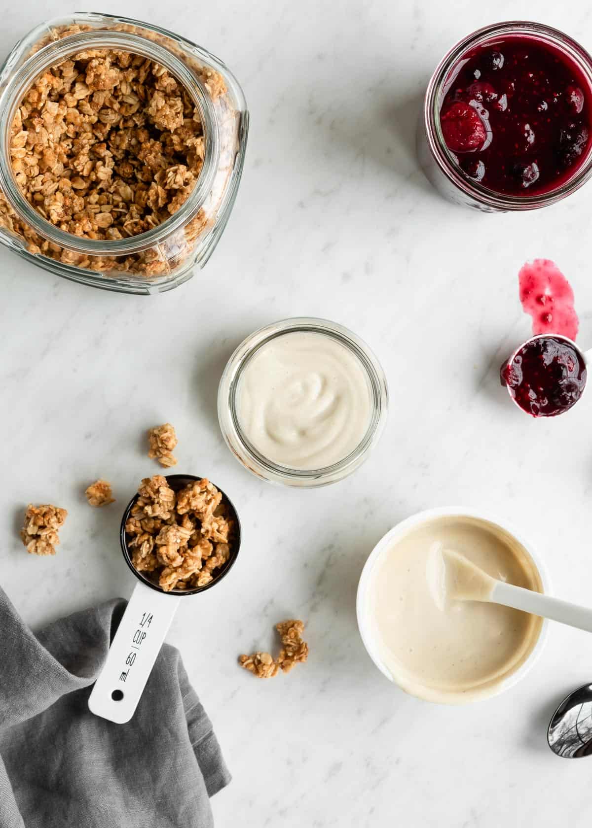 Ingredients for coconut yogurt parfait