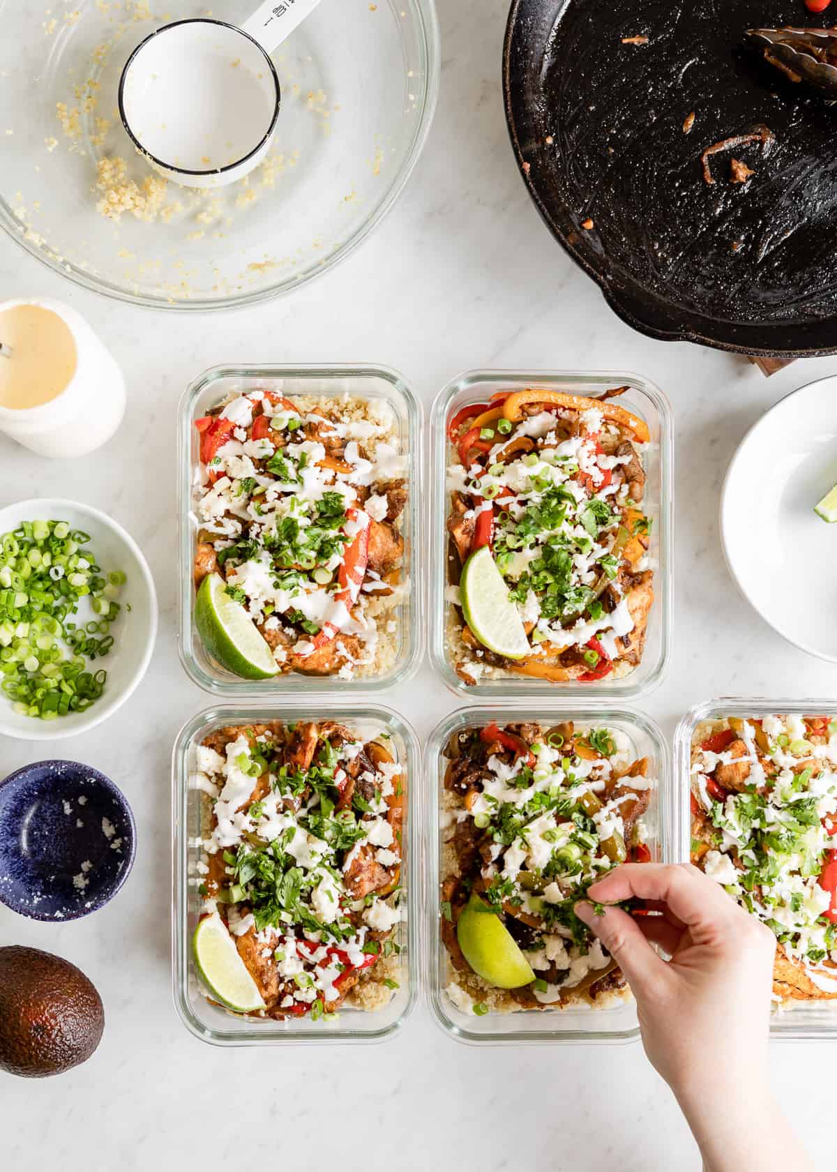 Chicken Fajita Meal Prep Lunch Bowls + Cilantro Lime Quinoa