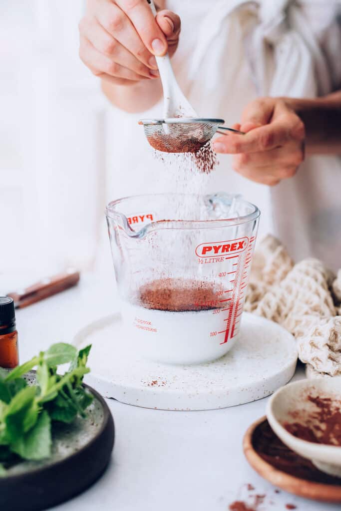 Melting soap then add cocoa