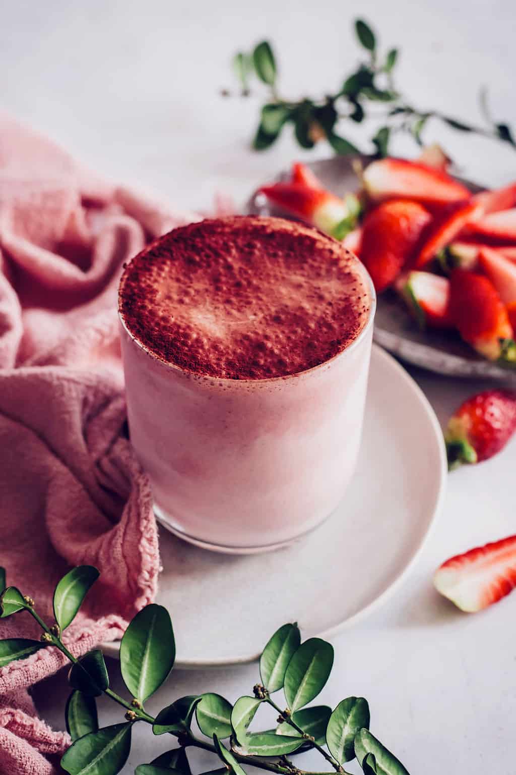 12 All-Natural Pink and Red Recipes That Are Still a Treat - Chocolate Strawberry Smoothie from Hello Glow