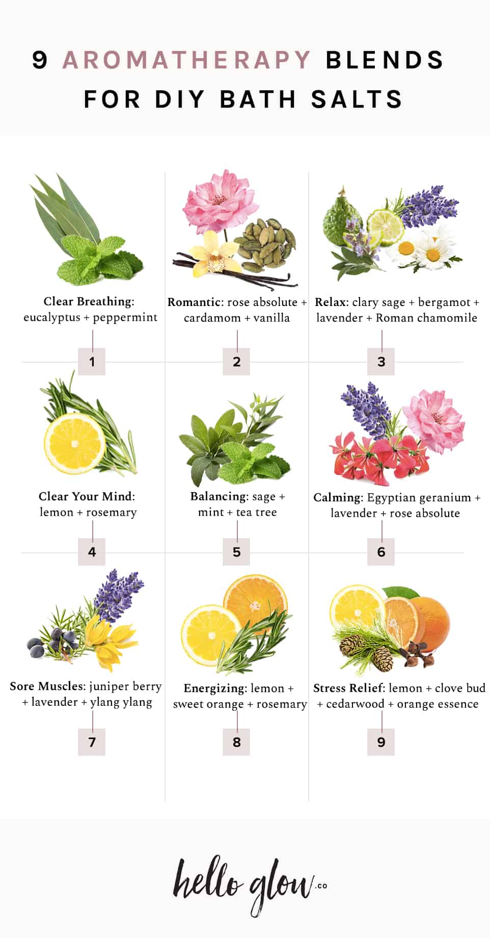 9 Aromatherapy Blends for DIY Bath Salts | HelloGlow.co