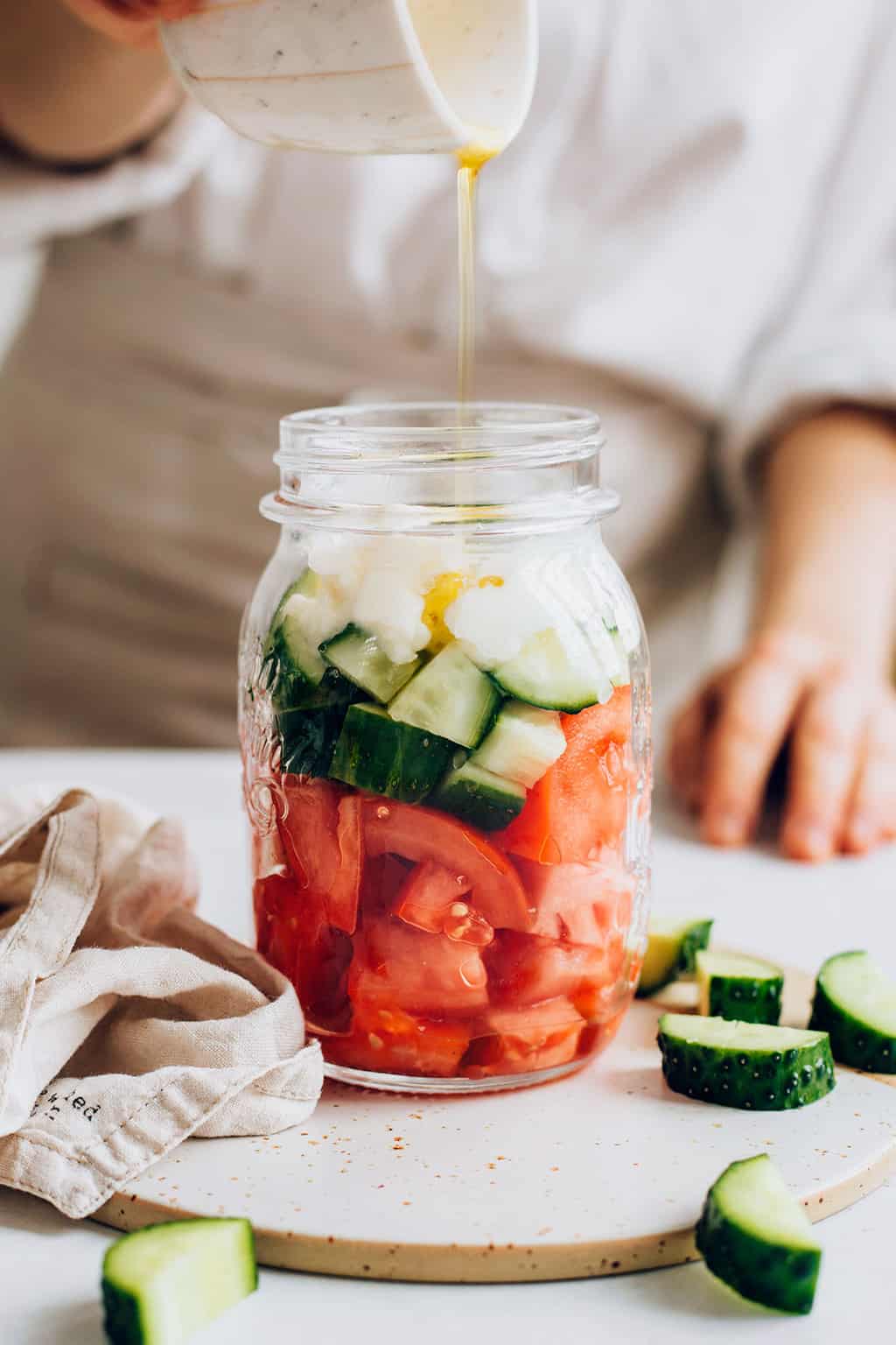 Cucumber Tomato & Feta Salad | Health Mason Jar Snacks