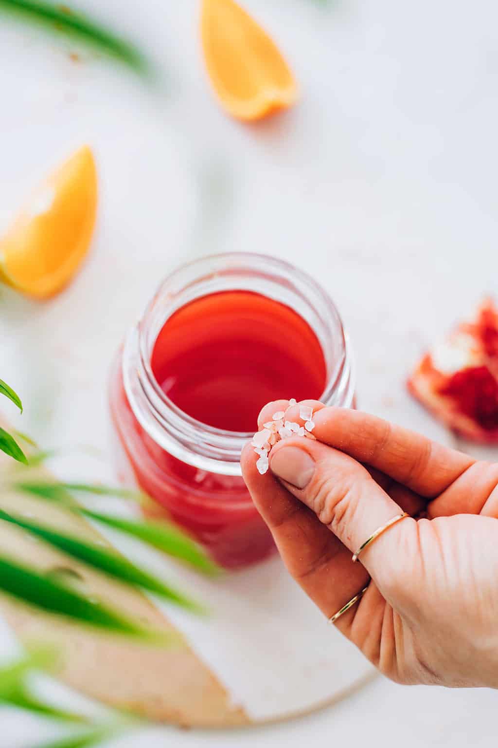 Adding salt for electrolytes in hibiscus tea refresher recipe