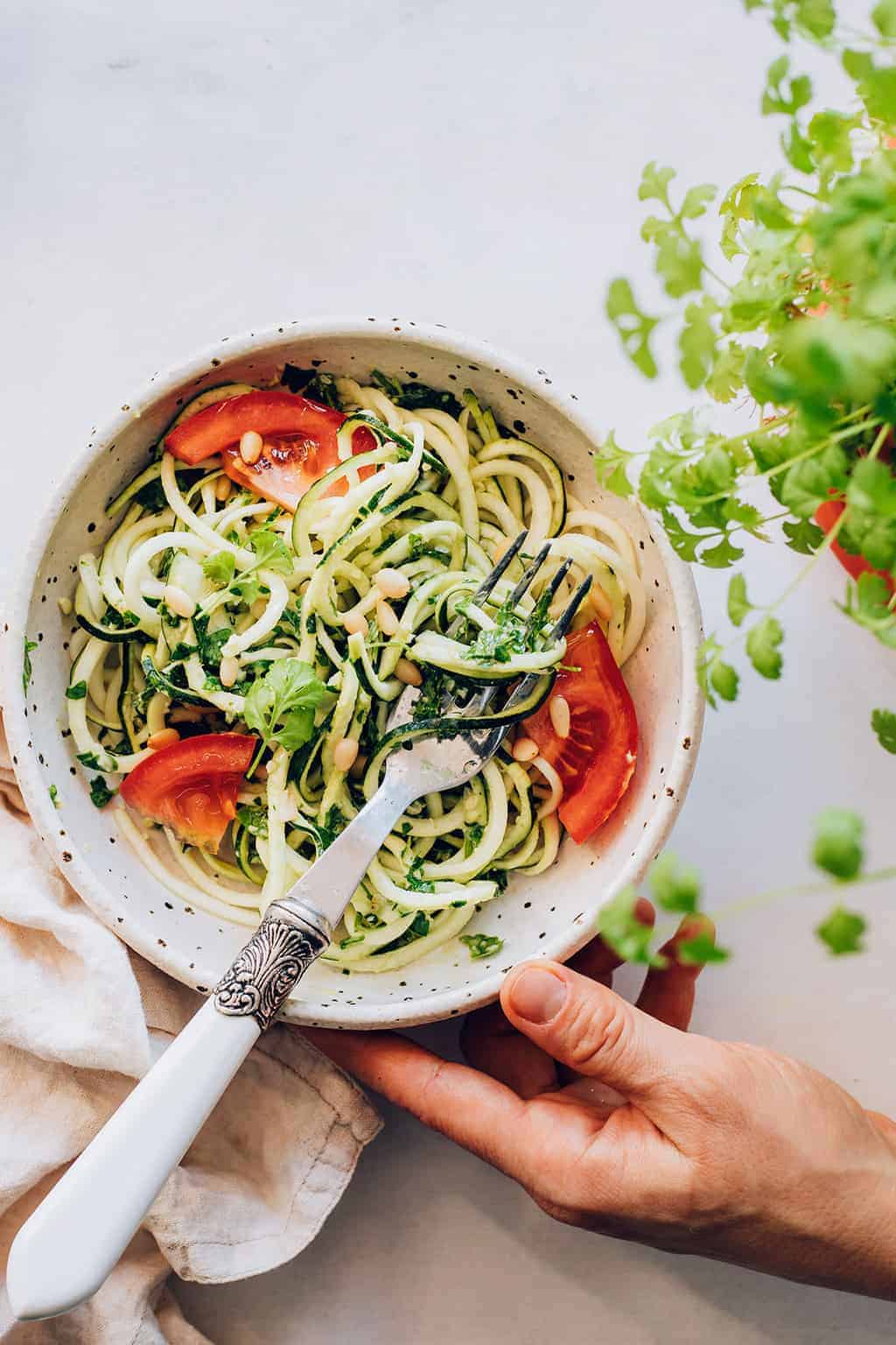 Zucchini Noodles with basil and pine nuts