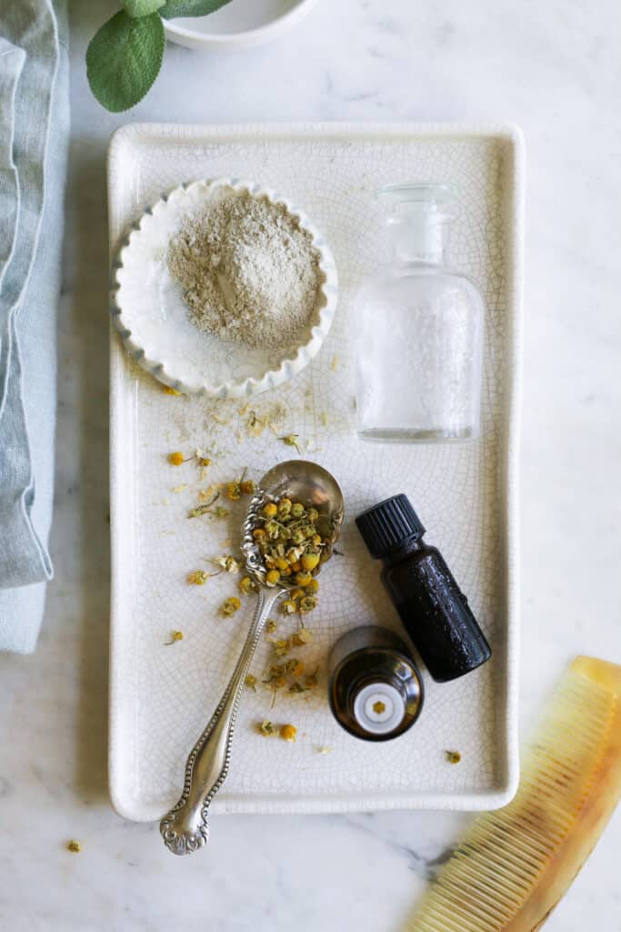 Ingredients for a homemade clay hair mask