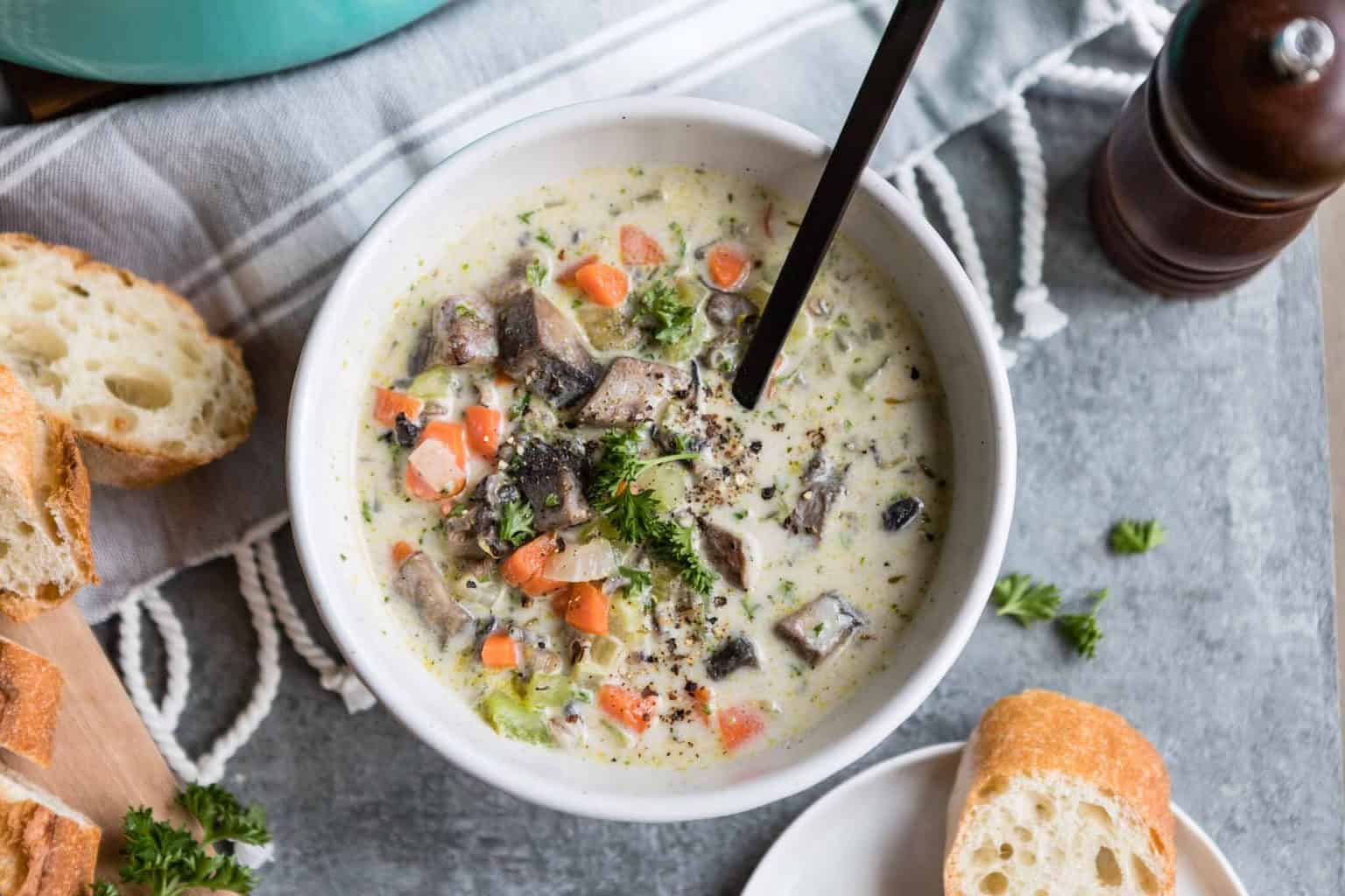 Creamy Wild Rice and Portobello Soup - Hello Glow